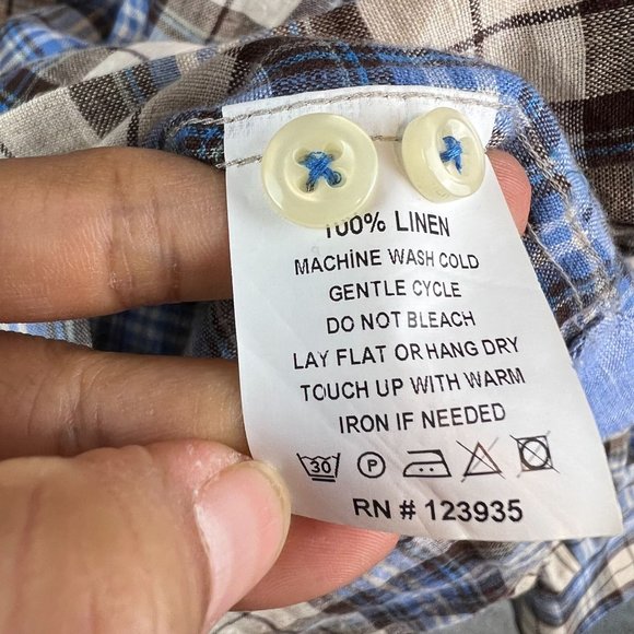 Hammer Made Men Plaid Long Sleeve Button Up Linen Shirt Size 38/15 - Picture 7 of 8